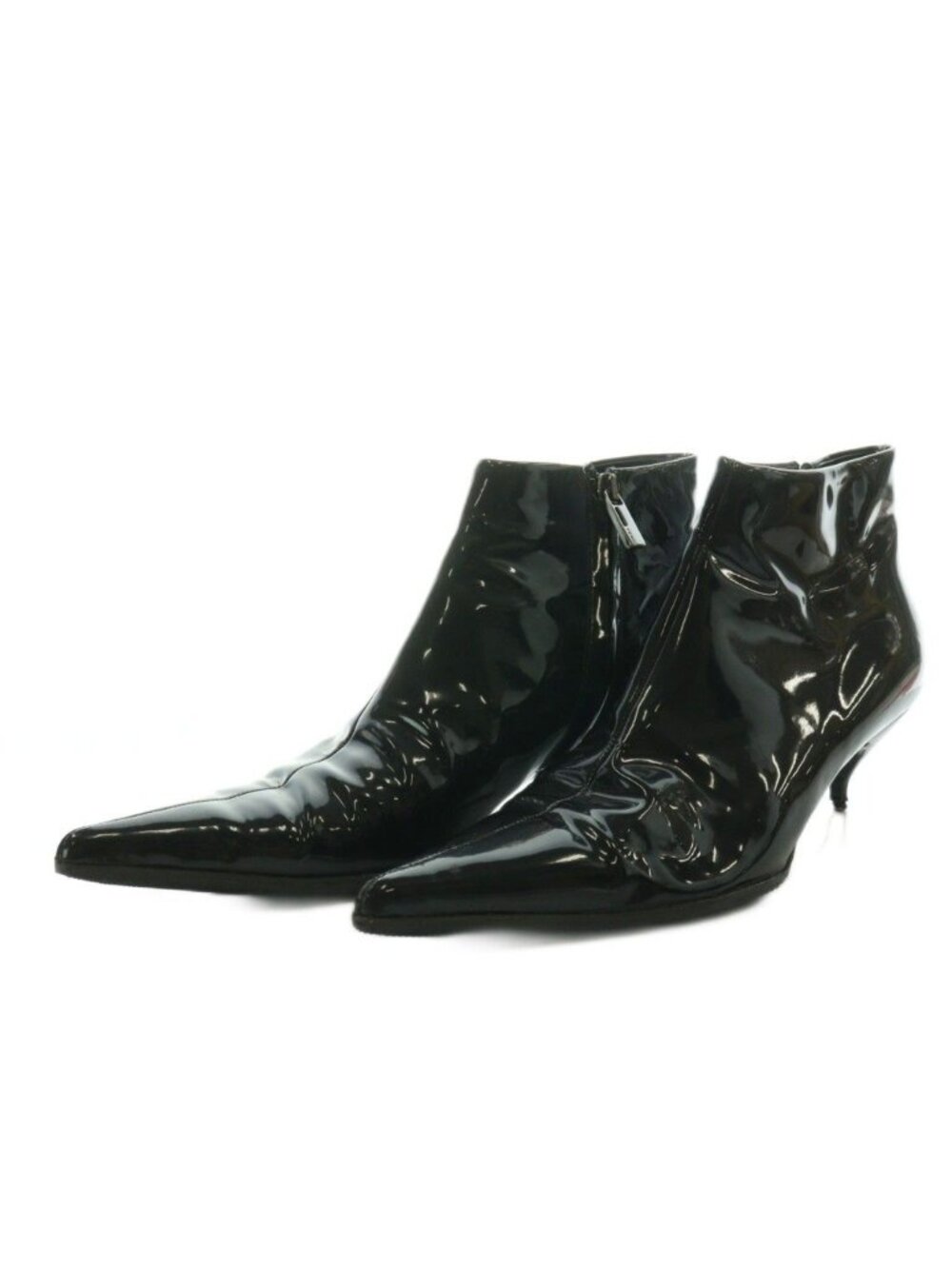 Fendi Boots Short Stiletto Heels Pointed Toe Patent Leather Black